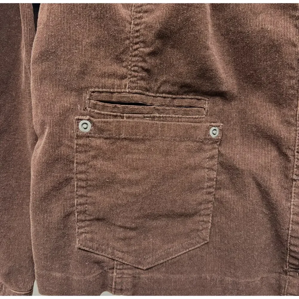 Chico’s Jacket Brown Corduroy Barn Coat Women’s XL Cotton Button Front Utility